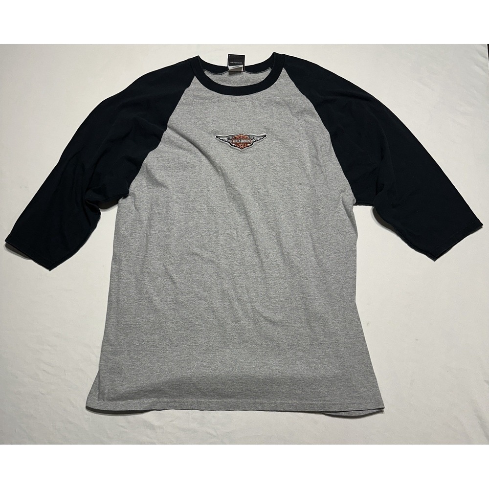 Harley-Davidson Savannah GA Baseball Shirt XL Gray Black 3/4 Sleeve Raglan Tee